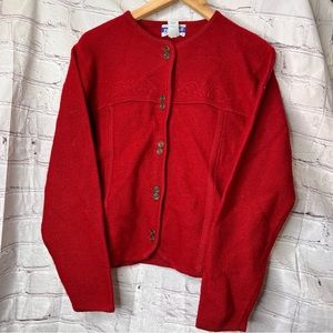 Vintage Pendleton 100% Virgin Wool Red Womens Sweater Cardigan, Size Medium